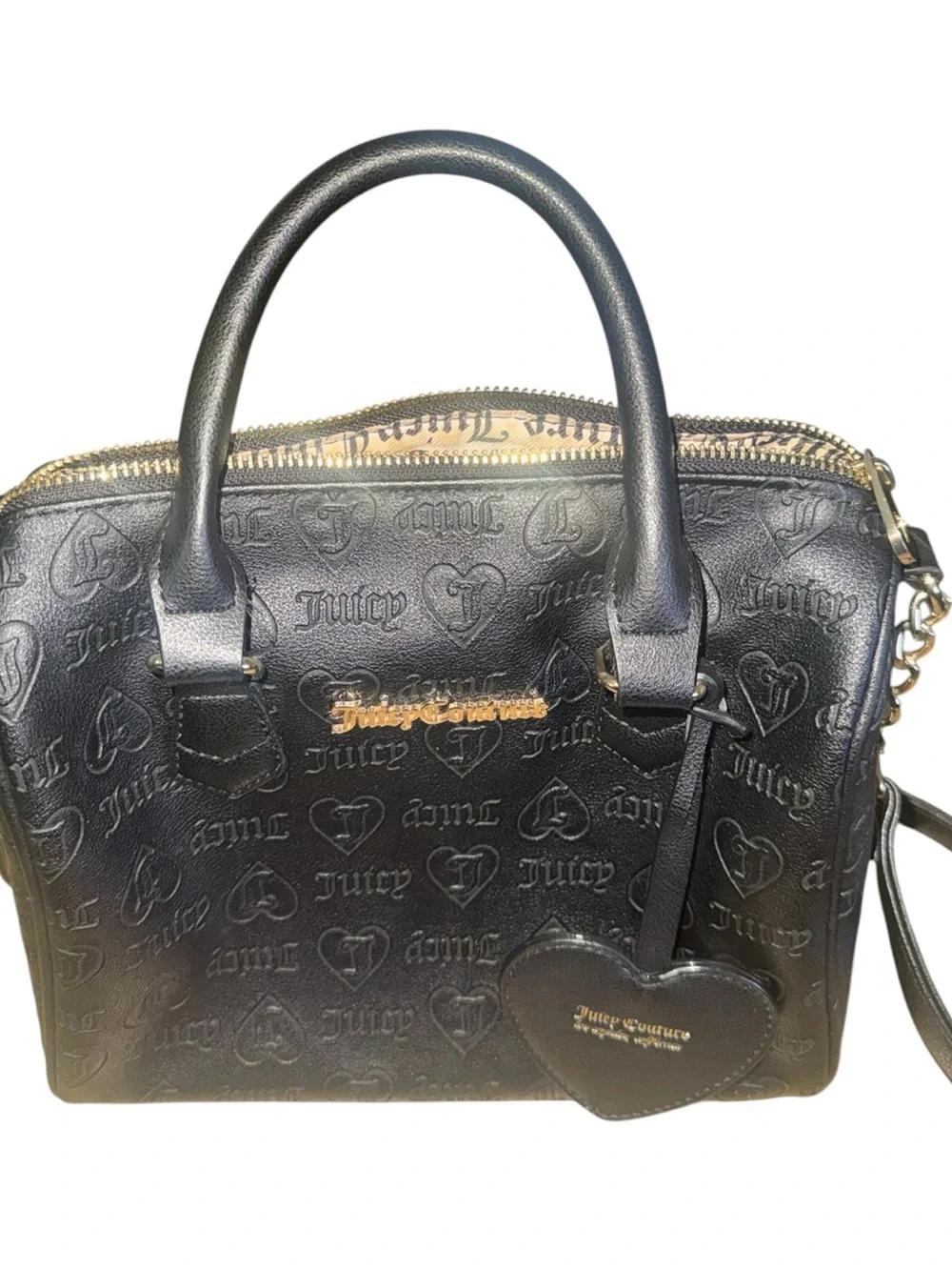 Juicy Couture Black Embossed Logo Satchel with Heart Charm